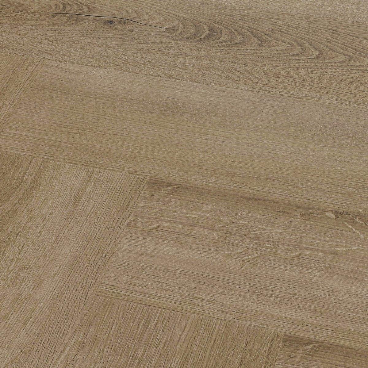 Close das réguas de Harmony Oak encaixadas em espinha de peixe